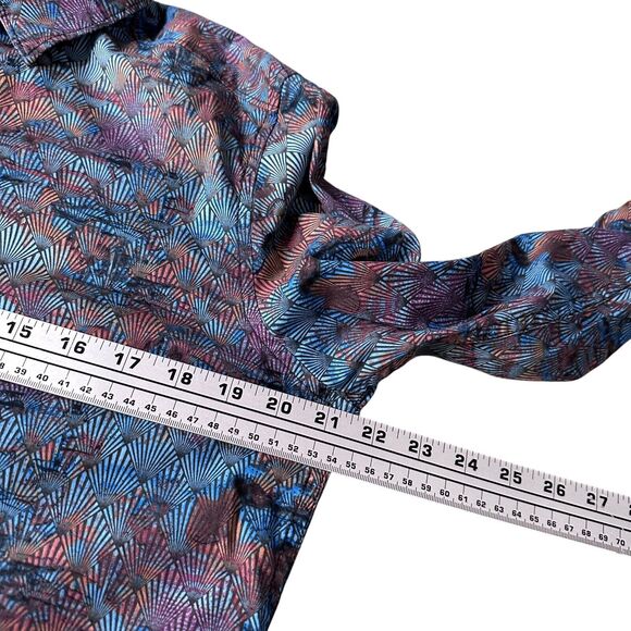 Robert Graham Shirt Men’s Small Geometric Fans Colorful Flip Cuff Button Up Blue - Picture 9 of 11